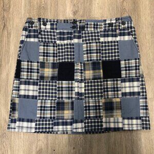 Loft Madras Plaid Skirt Women’s Size 12 Blue White Preppy Patchwork 100% Cotton